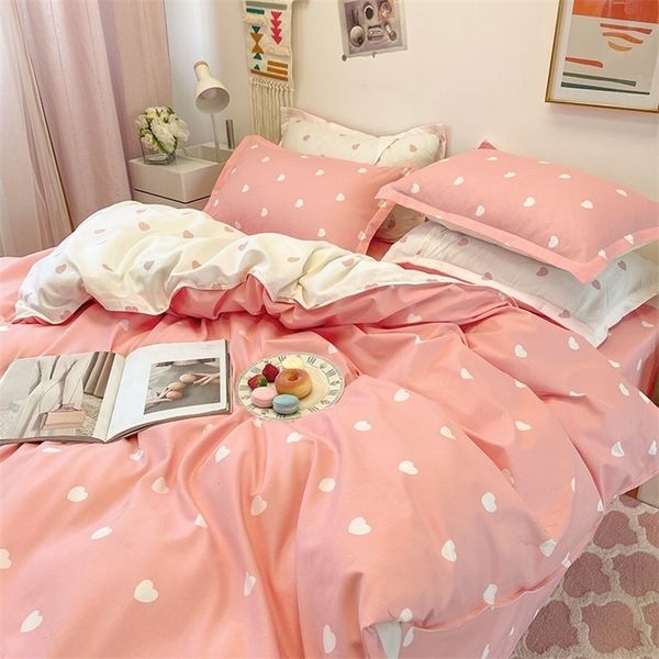 Juegos de cama Ins Princess Pink Heart Funda nórdica Textiles para el hogar Funda de almohada Sábana Niños Niñas Fundas de cama Set King Queen Twin Cute Kawaii 220924