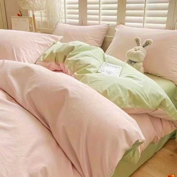 Beddengoed sets Ins Puur Roze Effen Kleur Beddengoed Set Jongens Meisjes Twin Queen Size Dekbedovertrek Vlakke Plaat case Bed linnen Volwassen Thuis Textiel Z0612