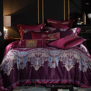 Beddengoed sets Ivarose Egyptisch katoen Jacquard Royal Set Bed -Spread dekbedovertrek 4/6/9 stks Blue Gray Coverter