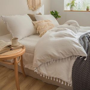 Conjuntos de ropa de cama Marfil Bohemio Tufted Borla Blanco Boho Estética Funda nórdica Conjunto Diseño de flecos Vintage Dropshipers