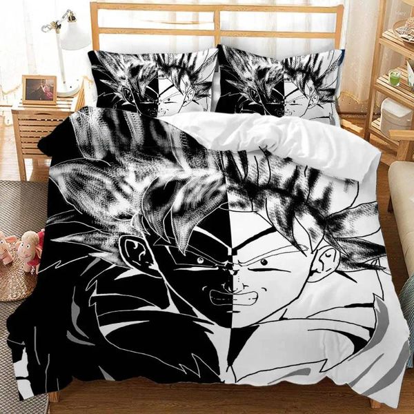 Sets de ropa de cama Personajes de anime japoneses estampados en blanco y negro