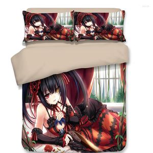 Ensembles de literie Ensemble de housse de couette Anime japonais DATE A LIVE Tokisaki Kurumi Coton imprimé Comprend 1 et 2 taies d'oreiller