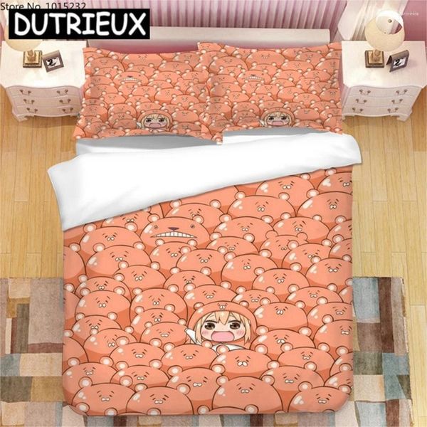 Ensembles de literie anime japonais himouto umaru-chan 3d jeu de couette imprimé couvre les taies d'oreiller cow-ling lin lin 05