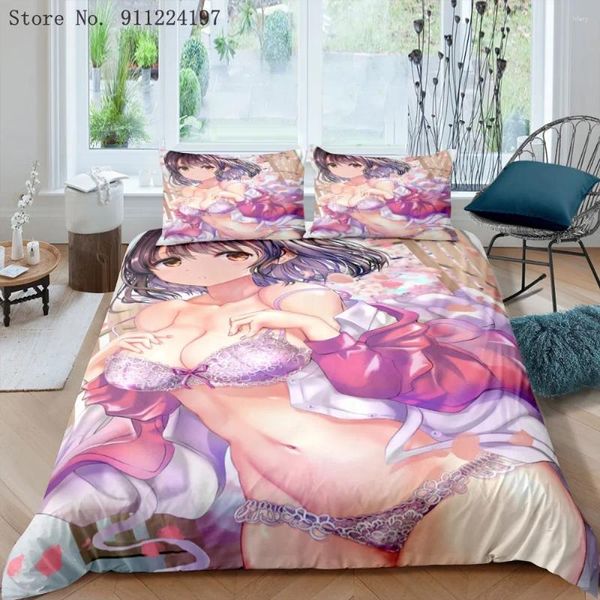 Conjuntos de ropa de cama Juego de anime japonés Cover de edredones adolescentes 3D Sexy Lovely Girls Dudor de lujo Luxury Single Doble Bedspread dormitorio