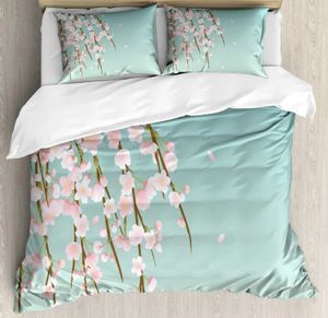 Ensemble de literie Ensemble de couverture de couette japonaise Sakura Flowers Flowers Cherry Blossoms Spring The Art Decor 3 Piece With 2 Shams H240521 9CKI