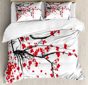 Ensemble de literie coquette de couette japonaise ensemble Sakura Flowers Flowers Cherry Blossoms Spring The Art Decor 3 Piece With 2 Shams H240521 1E9E