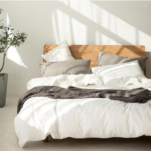 Ensembles de literie Style japonais Simple coton blanc ensemble Plaid rayure housse de couette linge de lit taies d'oreiller couvre-lit sur les 4 pièces