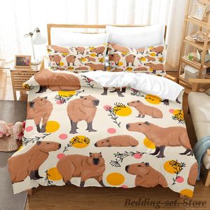 Ensembles de literie Kawaii Capybaras ensemble simple jumeau complet reine roi taille lit Aldult enfant chambre housse de couette ensembles 3D ensemble de couverture de lit 230828