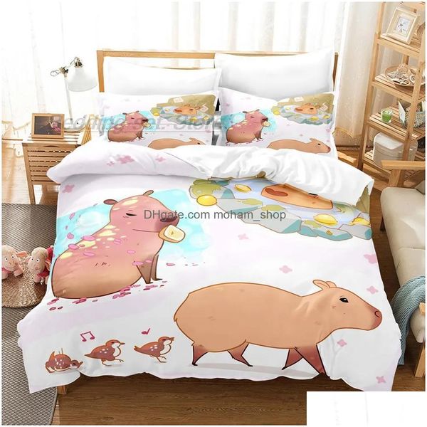 Ensembles de literie Kawaii Capybaras Set Single Twin FL Queen King Size Lit Aldt Kid Chambre Couette 3D Drop Livraison Maison Jardin Textiles S Dhgy4