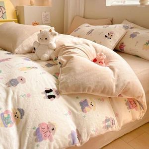 Beddengoed Sets Kawaii Meisjes Kids Winter Warm Dekbedovertrek 4 Stuks Set Dikker Fluwelen Dekbed Lakens En Kussenslopen Full size