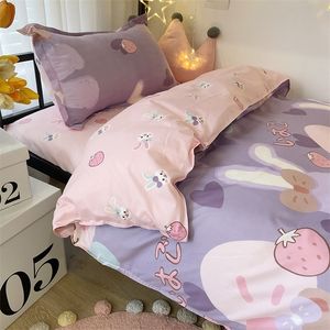 Ensembles de literie Kawaii lapin imprimé linge de lit housse de couette florale taie d'oreiller ensemble de literie Kawaii drap de lit housse de couette simple reine roi taille 220924