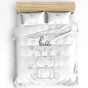 Ensembles de literie Kawaii Stars Hippo bébé animal mignon blanc 3 pcs pour double lit pour housse de couette textile à la maison