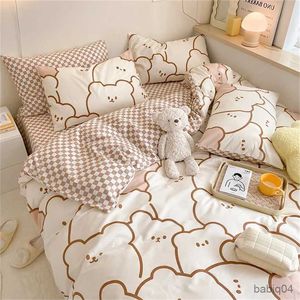 Juegos de ropa de cama Juego de cama para niños Sin relleno Funda nórdica de dibujos animados Kawaii Funda de sábana plana Ropa de cama suave Dormitorio Textil para el hogar