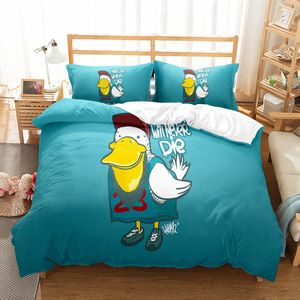 Beddengoed stelt kinderen Cartoon Duck King Koningin dekbedoverkering Kawaii Geel dierenset Lovely Wildlife Quilt Polyester Compforter 221206