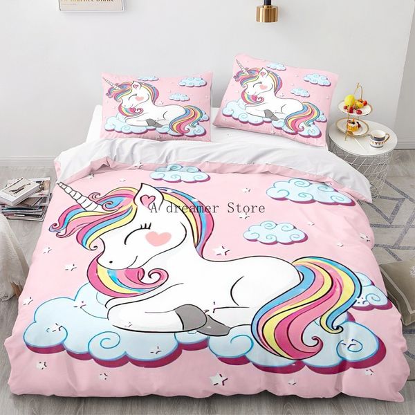 Ensembles de literie enfants dessin animé licorne ensemble arc-en-ciel cheval housse de couette pour enfants bébé berceau taie d'oreiller belle literie 230802