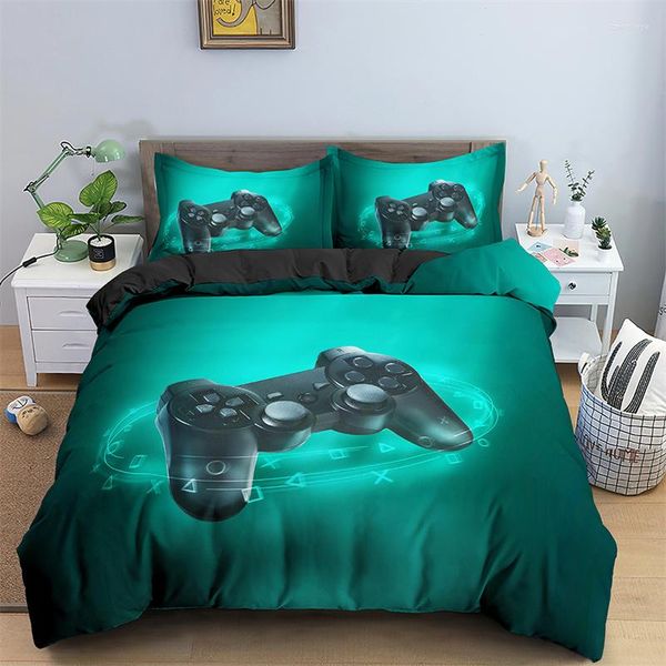 Juegos de ropa de cama para niños y adolescentes, juego de funda nórdica de videojuegos, edredón estampado para niños, controlador de juegos, edredón completo de microfibra