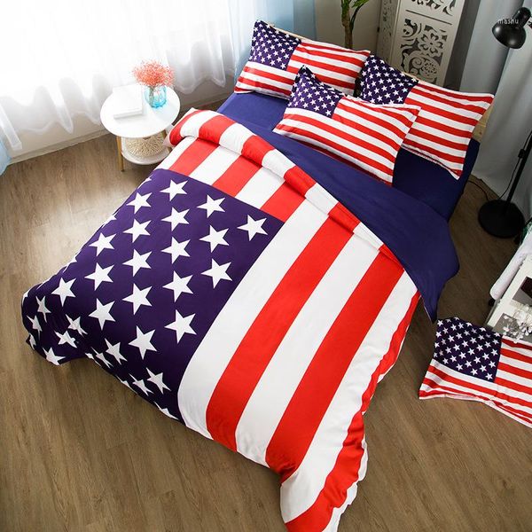 Juegos de cama King Size American Flag Set Single Double Full Usa Bed Sheet Funda de edredón Funda de almohada 3/4pcs Decoración para el hogar 5