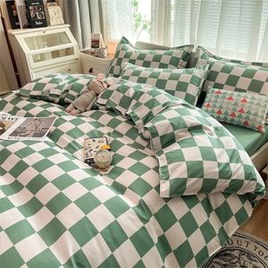 Beddengoedsets Kingsize beddengoed met dekbedovertrek Platte laken Kussensloop Kinderen Meisjes Jongens Dambord Pinted Enkel Dubbel Bed Li303k