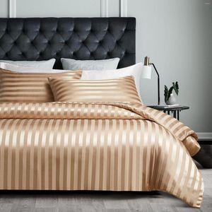 Ensembles de literie housse de couette King Size El Quality Stripes Satin avec 2 taies d'oreiller lit hypoallergénique doux et respirant