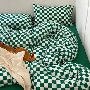 Ensembles de literie tricoté coton quatre pièces ensemble de Vintage Plaid contraste feuille housse de couette taie d'oreiller décoration de chambre 4 pièces