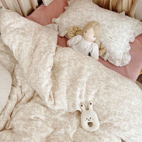 Juegos de ropa de cama Juego de cama para cuna de bebé de muselina de algodón con conejito coreano, juego de ropa de cama para niños, ropa de cama, funda nórdica, funda de almohada sin relleno 231202
