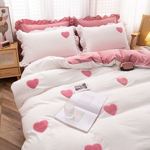 Beddengoed stelt Korean Ins Cute Set Ruffle Pillowcase katoen platte vellen Queen Size Simple Girl Princess Style Fited Sheet 230422