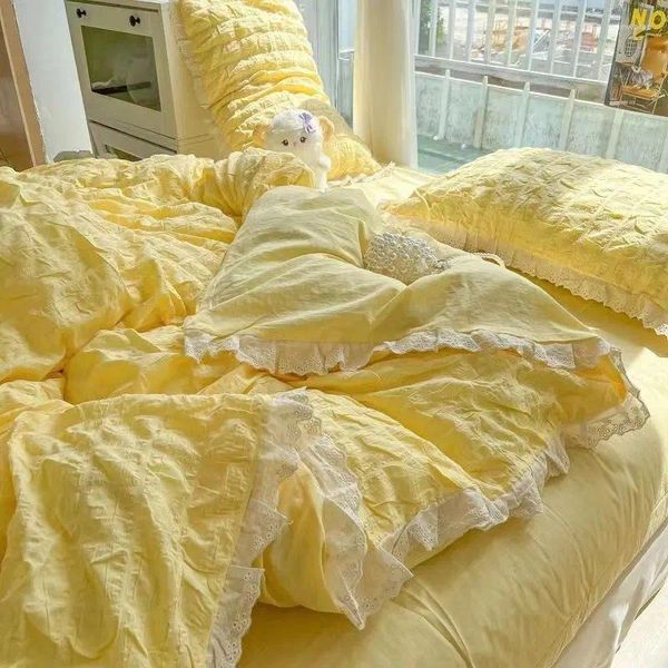 Ensembles de literie coréenne princesse coquette jaune couverture de style coton coton coton d'été mouche à lit couette couette