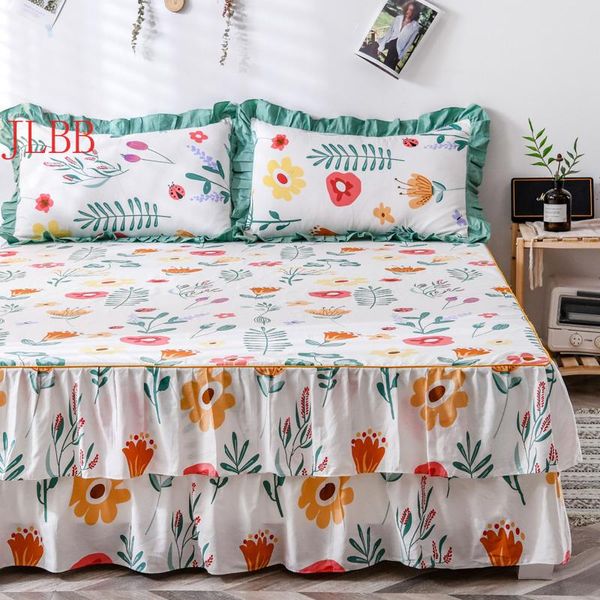 Ensembles de literie Style coréen lit jupe coton doux drap housse Double couche volants couverture chaud maison fleur couvre-lit princesse