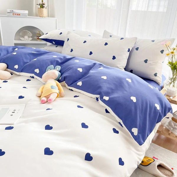 Conjuntos de ropa de cama Estilo coreano Sábana plana Niños Niñas Tamaño doble Funda nórdica Funda de almohada Cama Niños Adultos Moda Textiles para el hogar D