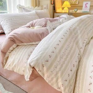 Ensembles de literie Style coréen Ensemble de literie rose Twin Full Queen King Size Linge de lit Filles Floral Bed Flat Sheet case Kawaii Home Textile Z0612