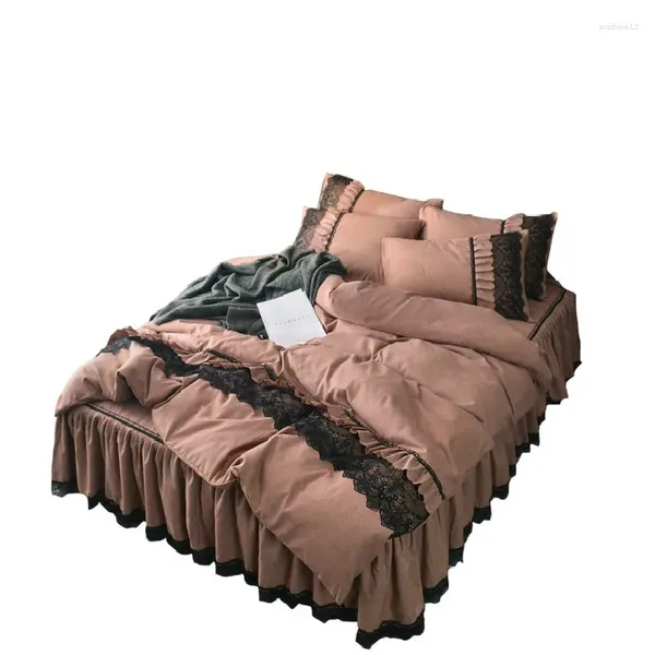 Ensembles de literie jupe de lit en dentelle en quatre pièces