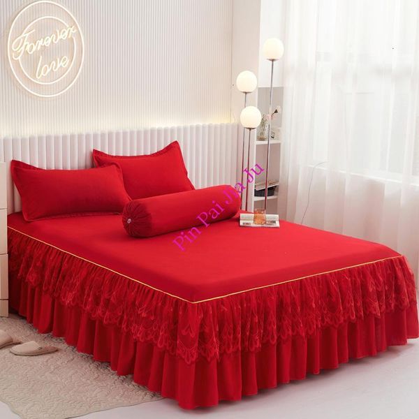 Juegos de cama Encaje Elástico Cama Volantes Falda Suave Cómoda Sábana Ajustable Faldas Resistentes Single Full Queen King Size 230626