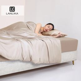 Ensembles de literie Lanlika femmes Pure 100% soie ensemble de literie Champagne or drap plat taie d'oreiller Double reine roi housse de couette parure de lit drap housse 231122