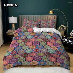 Conjuntos de ropa de cama Conjunto de funda nórdica de celosía King Size Hexagonal Boho Étnico Patrón de mandala Edredón de microfibra súper suave