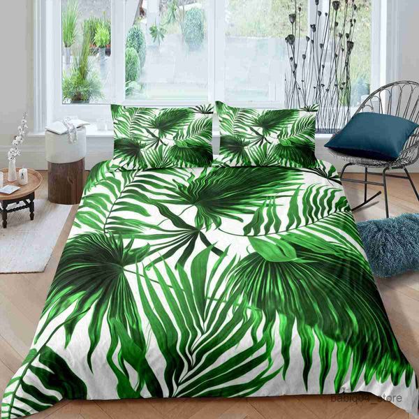 Juegos de cama Funda nórdica de hojas Juego de cama completo de hojas de plátano Hojas tropicales Ramas verdes 2/3 piezas Funda de edredón R230823