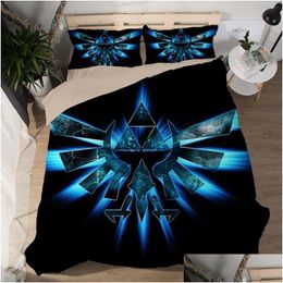 Beddengoed Sets Legend Of Fashion Game 3D Set Engel Met Blauwe Vleugels Dekbed Er Colorf Spreien Cartoon Kinderen 3 Stuks beddengoed Drop Delive Dh2Mv