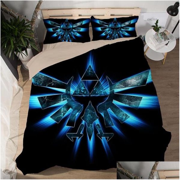 Ensembles de literie Légende du jeu de mode 3D Set Angel avec des ailes bleues Couette Er Colorf Couvre-lits Cartoon Enfants 3pcs Literie Drop Delive Dh2Mv