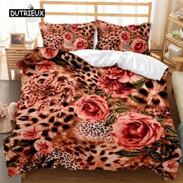 Ensembles de literie Ensemble de housse de couette imprimé léopard Twin Full Adultes Cheetah Afrique Animal Queen King Size Polyester Qulit