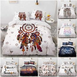 Sets de ropa de cama Carta Dreamcatcher 3D Fantasy Feather Mandala Mandala Luxury Drorcipe Conjunto de ropa de cama cómoda lino grande J240507