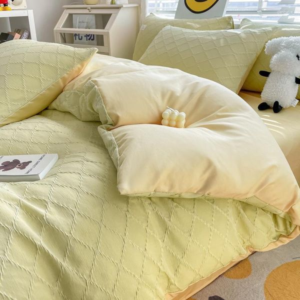 Conjuntos de ropa de cama Juego de funda nórdica verde claro con fundas de almohada de sábana plana Ins Estilo nórdico Niños Niñas Kit de moda de tamaño doble completo