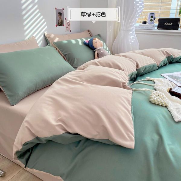 Juegos de ropa de cama de lujo ligero de moda de Color sólido de 4 piezas, sábana de cama Simple japonesa, funda de edredón para dormitorio, cómoda boutique