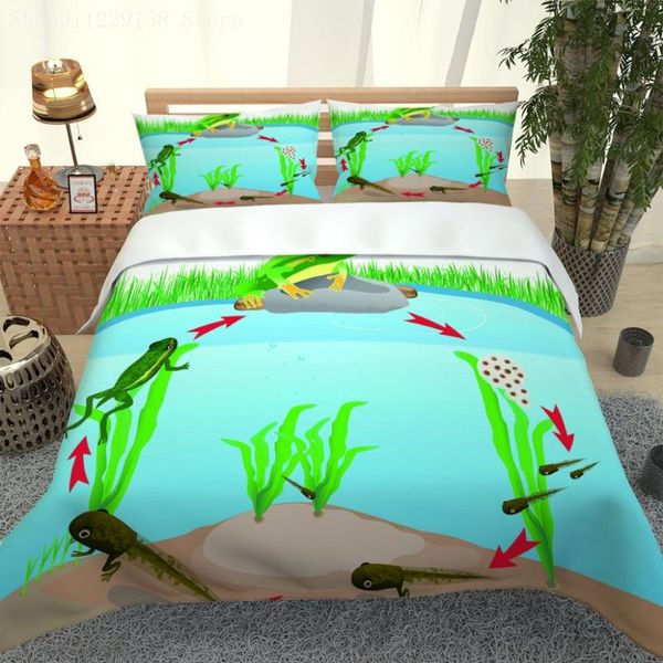 Ensemble de literie Little Frog Print Set 3d Animal Coup de couette Teen Kid Life Life Life Lifore Lit 3 pièces Textiles Green Luxury