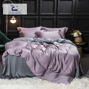 Ensembles de literie LivEsthete Magnifique 100 Soie Violet Ensemble de Literie Mulberry Soie Beauté Housse de Couette Drap de Lit Reine Roi Ensemble de Linge de Lit Z0612