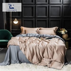 Ensembles de literie LivEsthete Magnifique ensemble de literie 100% soie Mulberry Silk Beauty Ensemble de housse de couette Drap de lit Taie d'oreiller Queen King Ensemble de linge de lit 221010