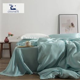 Conjuntos de ropa de cama LiveEsthete Romantic 100 Silk Set Mulberry Beauty Bed Funda de edredón Funda de almohada Doble Queen King Sheet 231115