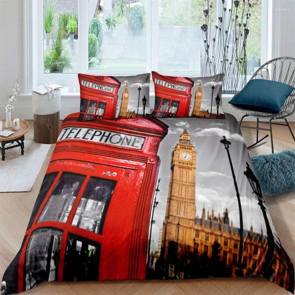 Sets de cama Londres Big Ben Teléfono Quilcha para niñas Durex Twin King completo Size3pcs Cubierta nórdica Conjunto de lino BedsPread200x200 240x220