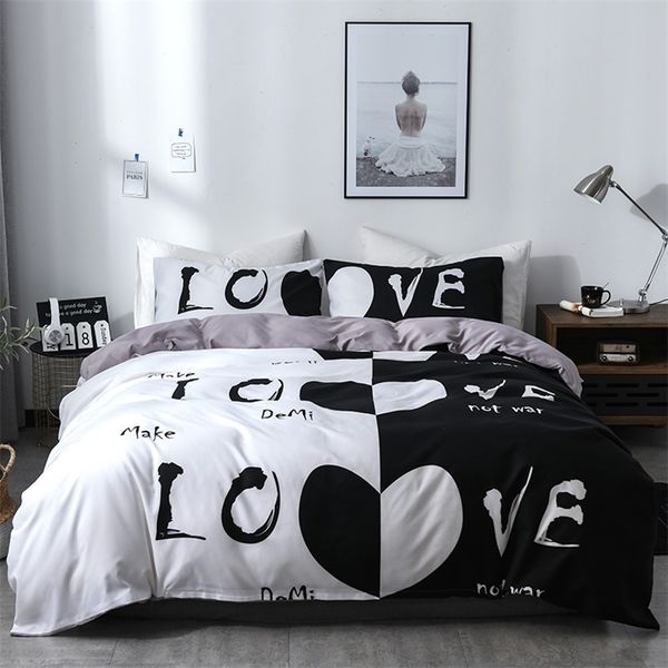 Ensembles de literie Amour coeur ensemble de literie Simple Plaid housse de couette 200x200 taie d'oreiller simple Double reine roi nordique Couple couverture de lit literie 220901