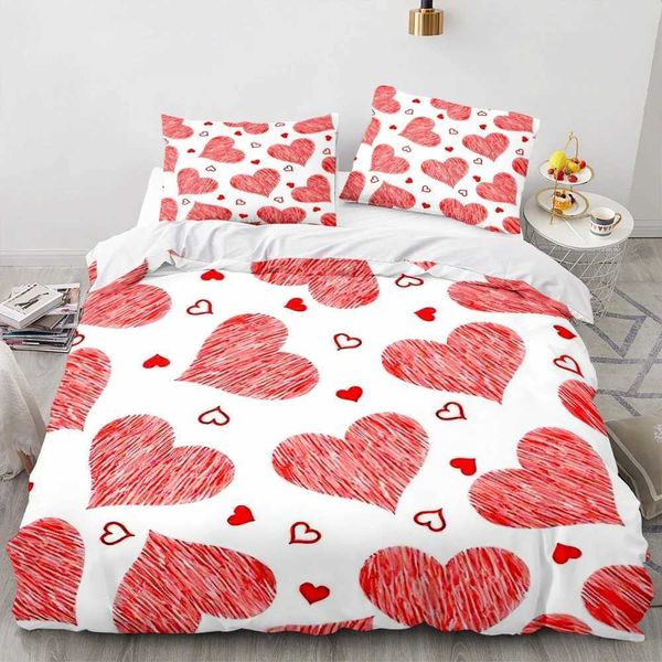 Ensembles de literie Love Heart Couette Cover Luxury Thème romantique pour couple Cadeaux de la Saint-Valentin décoration de chambre en microfibre Decoration Femmes Cadeaux Queen J240507