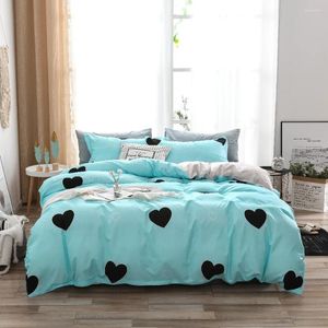 Beddengoed sets liefde hartpatroon set blauw beddenspread dekbedovertrek streep plat plaat 3/4pcs kussencases volwassen kingbedden