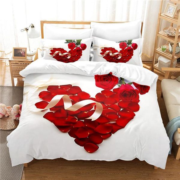 Conjuntos de ropa de cama Love Rose Set para dormitorio Colchas suaves Cama Hogar Comefortable Funda nórdica Edredón y funda de almohada